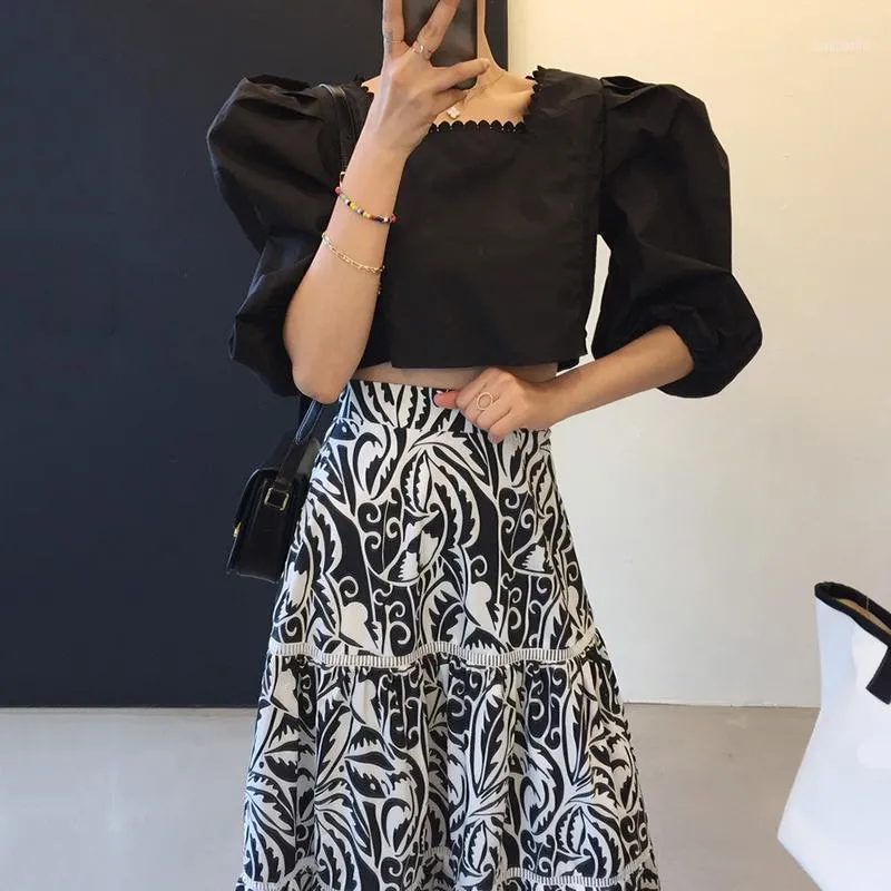 Skirts GOOHOJIO 2023 A-line High Waist Women Fashion Slim Beach Casual Skirt Ladies Flower Printing Clothing Skirts1