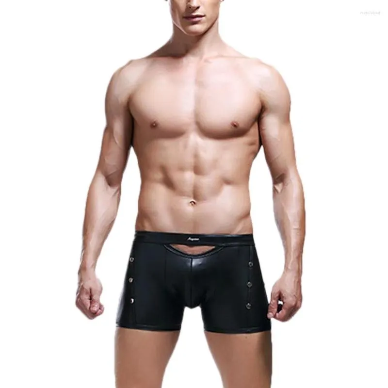 Onderbroek sexy mannelijk ondergoed heren pu lederen boksers transparante man boksers shorts erotische seks mannen