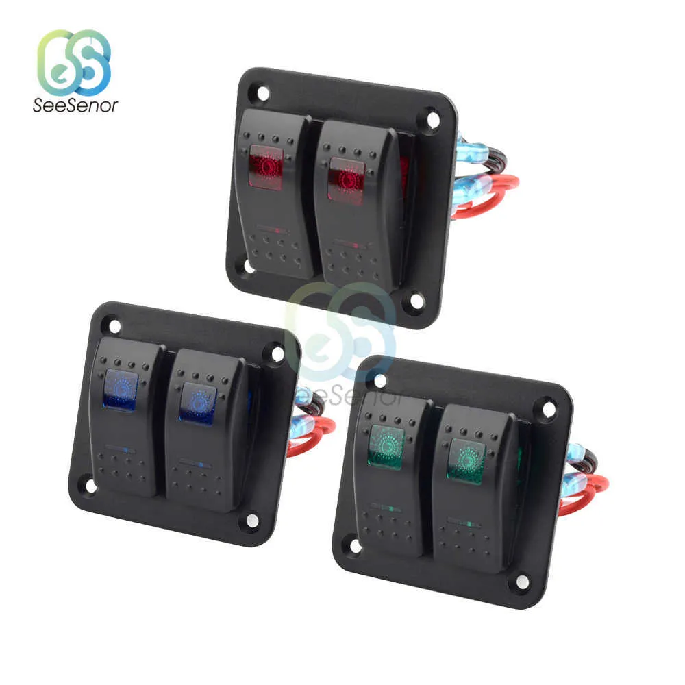 DC 12V 24V Rocker Switch Panel For Truck Camper RV Yacht Marine Car 2 Gang Toggle with Blue/Green/Red LED Light