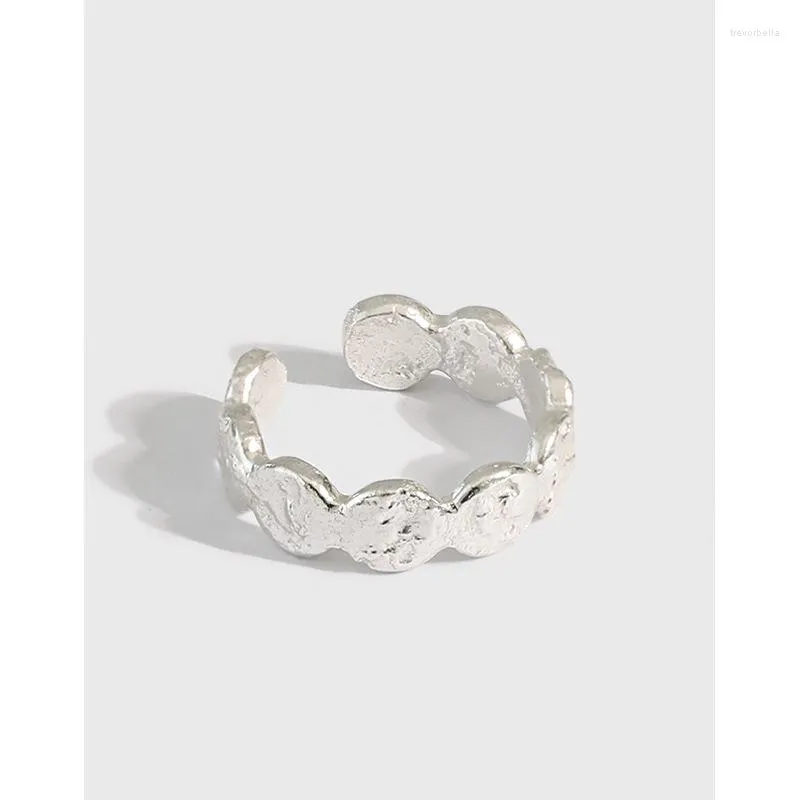 Cluster-Ringe Shanice S925 Sterling Silber offener Ring in minimalistischem Gold und Zinnfolienpapiermuster Geometrisch rund für Frauen