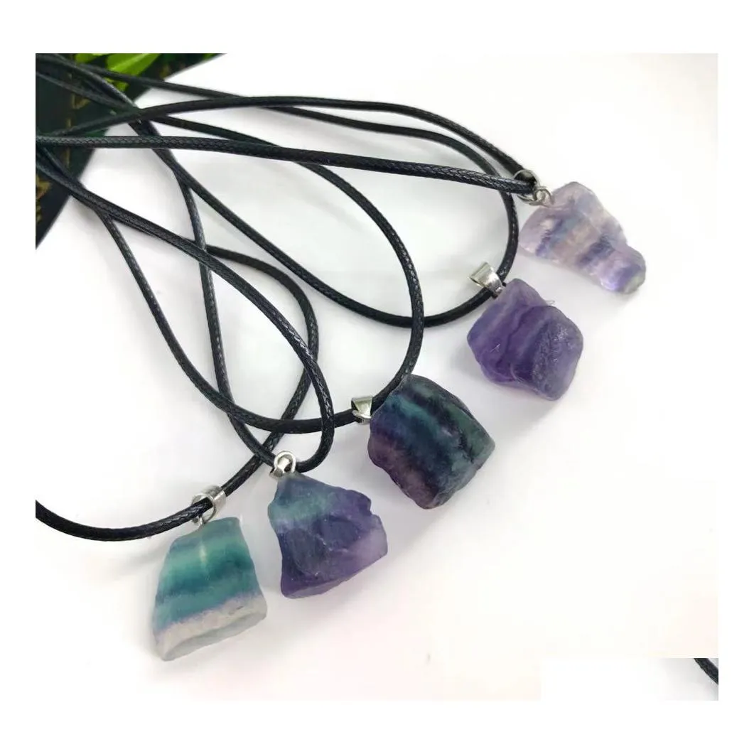 Pendant Necklaces Natural Irregar Rough Fluorite Stone Healing Crystal Gemstone Necklace Women Jewelry Drop Delivery Pendants Dhvzc