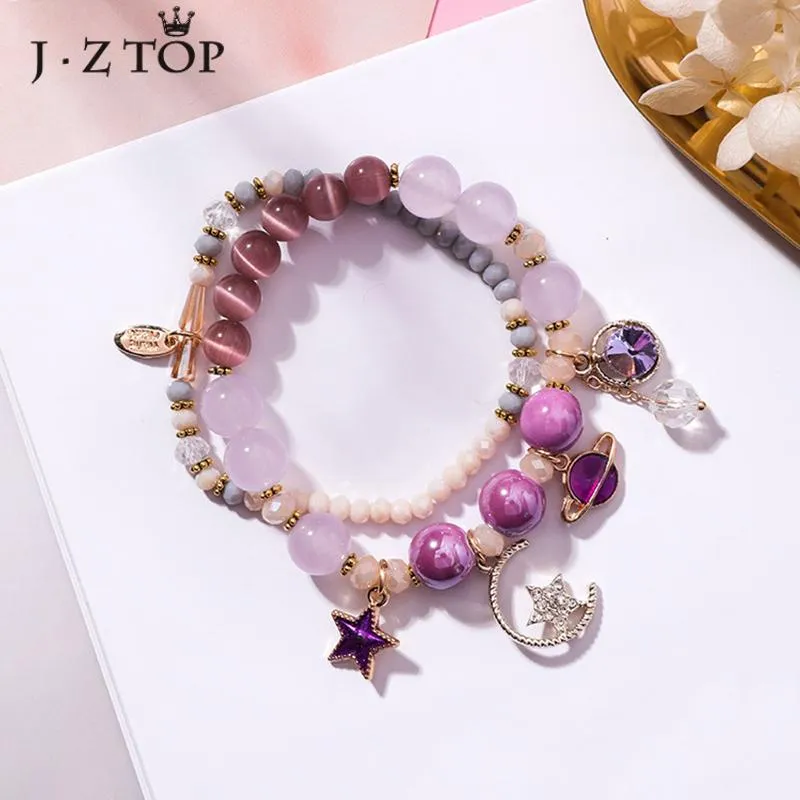 Strand Double Layer Bohemia Star Moon Crystal Beads Pendant Bracelet Bangles Women Wedding Party Charm Jewelry Beaded Strands