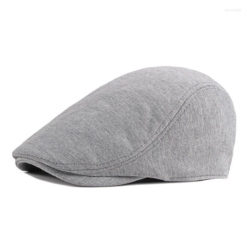 Berets Plain Cotton Beret Hat Casual Men Summer Flat Cap British Style Cabbie Ivy Classic Male Peaked Duckbill Chapeau Dropship