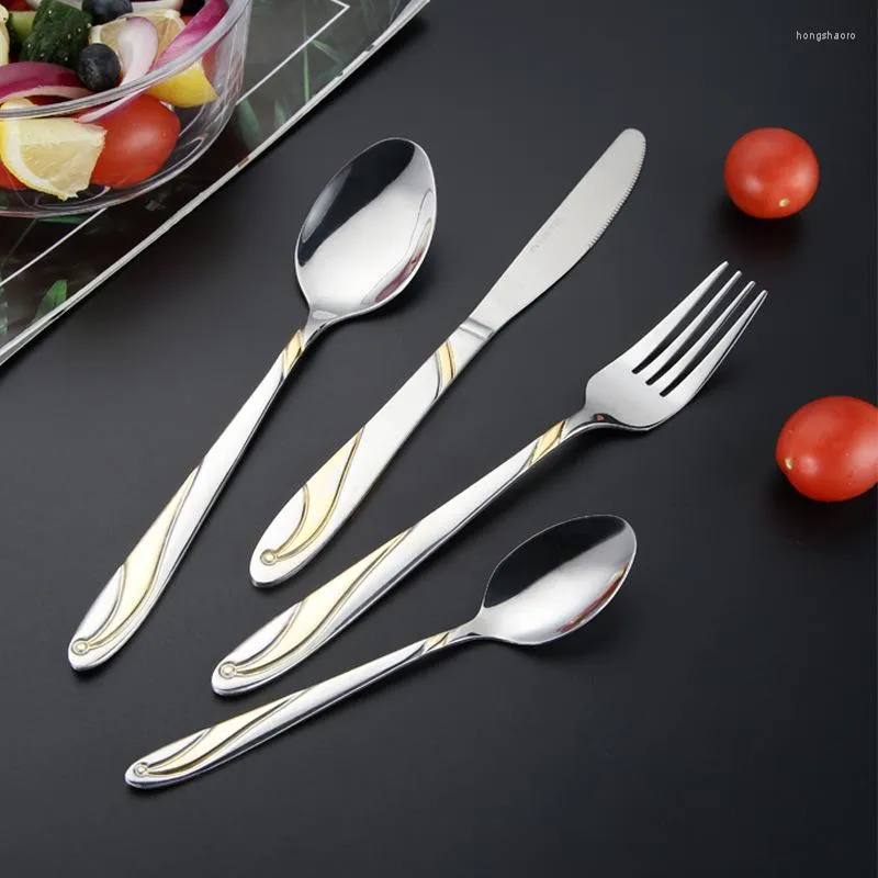 Servis uppsättningar rostfritt stål västra tabellen El Restaurang Steak Knife and Fork Creative Titanium Relief Spoon Set