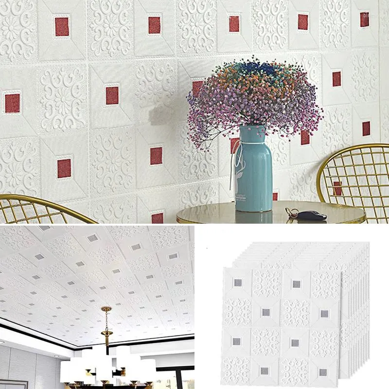 Stickers muraux 10 pièces 3D stéréo auto-adhésif papier peint décor à la maison plafond toit mousse doux salon fond décoration