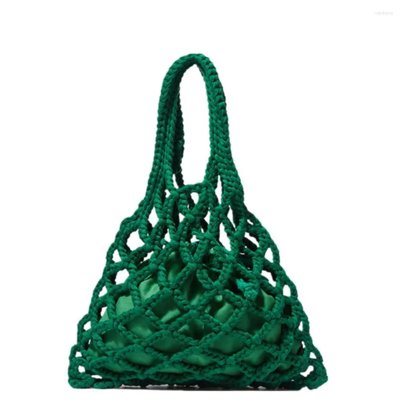 Sacos de noite Designer Bolsa de crochê trançada Mulheres Casual Summer Terbil Bucket Bucket Purse Green Khaki Black Color 2023