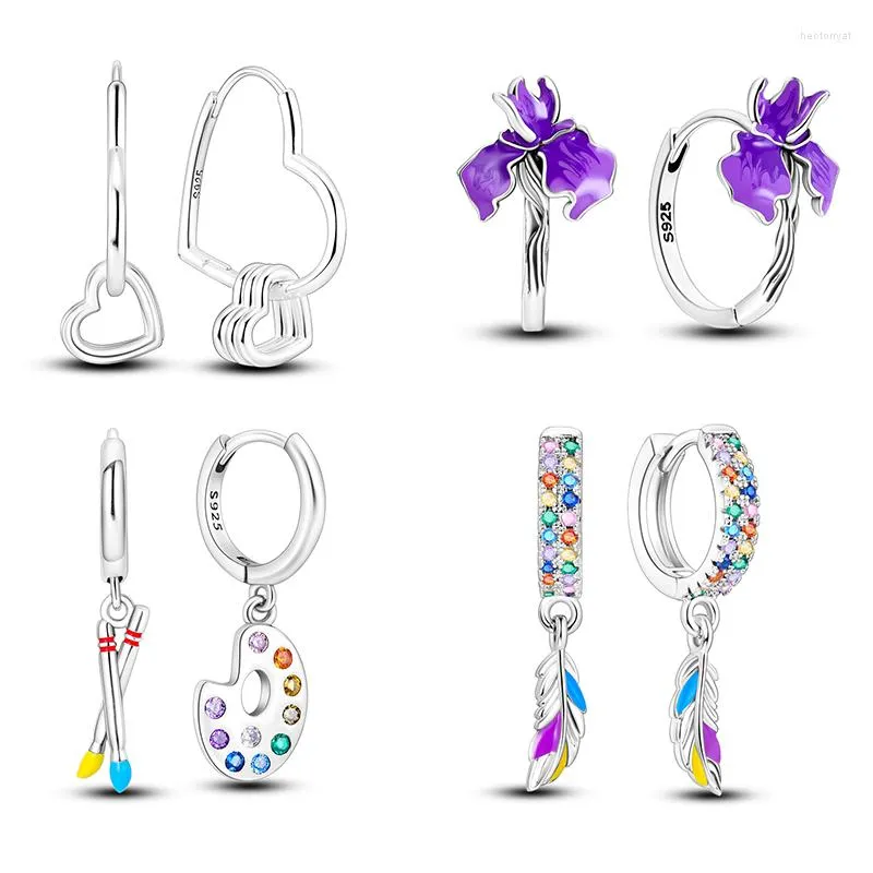 Hoop Earrings 2023 925 Silver Asymmetrical Heart Double Charm For Women Feather Earring Jewelry Birthday Gift