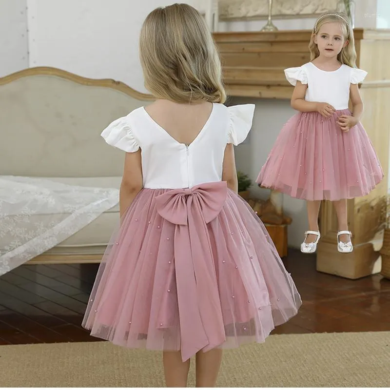 Abiti da ragazza Vestito estivo da bambino Paillettes di perle rosa Abiti da festa per neonati eleganti Bambini per ragazze Principessa