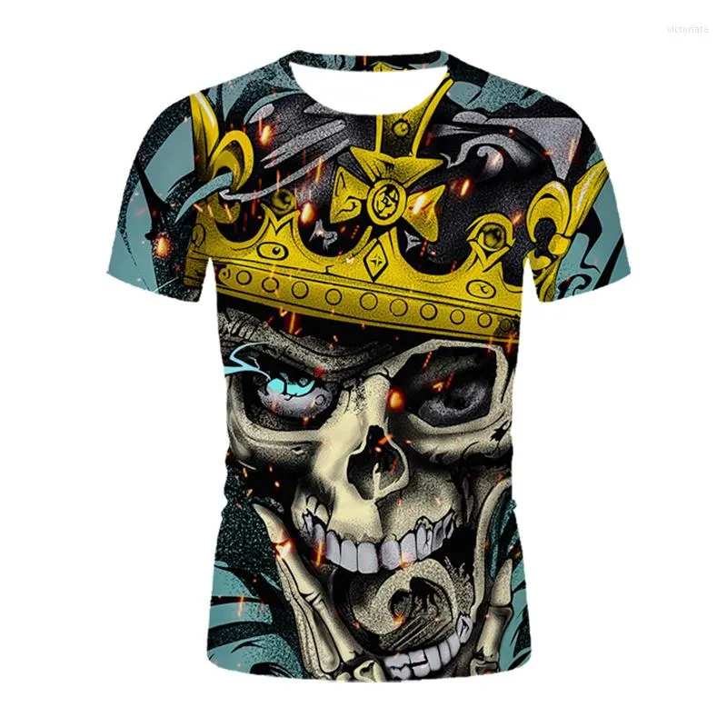 T-shirts pour hommes T-shirt imprimé couronne d'or crâne effrayant 3d pour hommes femmes T-shirt été Hip Hop Streetwear col rond graphique 6XL