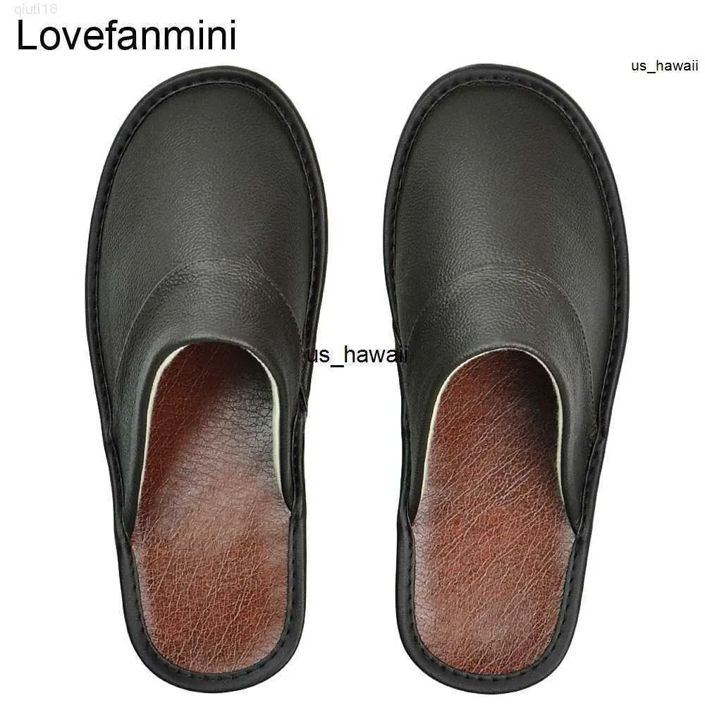 Pantoufles Pantoufles en cuir de vache hommes grandes tailles lin maison mâle maison intérieure pour pantoufles pour hommes femmes homme pantoufle luxe doux chaussures plates 0120V23