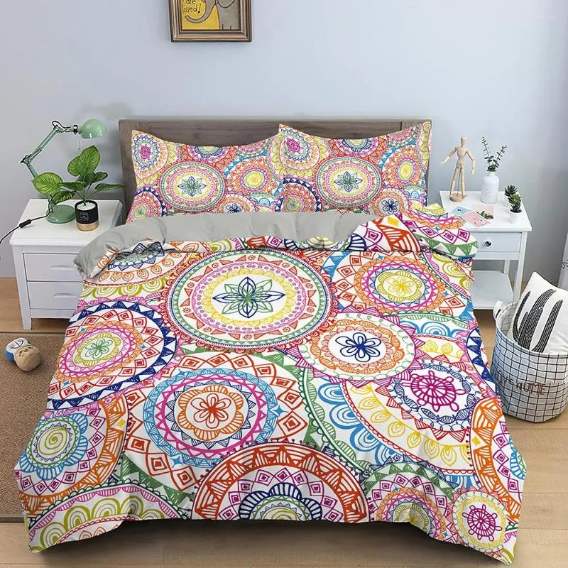 Conjuntos de cama Conjunto 3D Imprimir Romântico Bohemian Consolador Boho Circle e Floral Quilt Microfiber Soft Bed Mandala Exótica