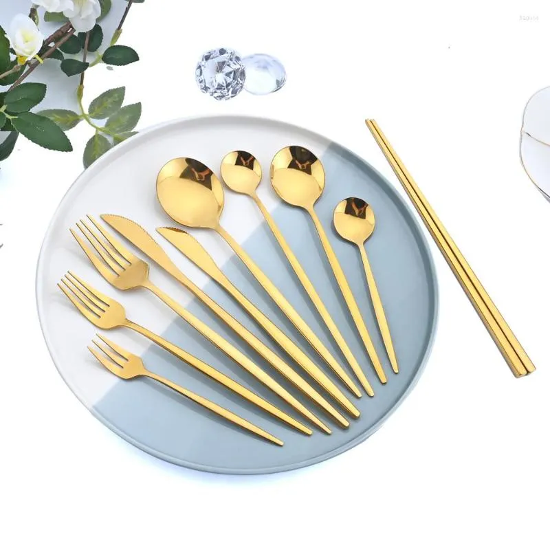 Juegos de cubiertas Durtens 6pcs Goldy Cutlery Set Knife Spoon Spoon Té té helado Cocina de setailería de acero inoxidable Cocina