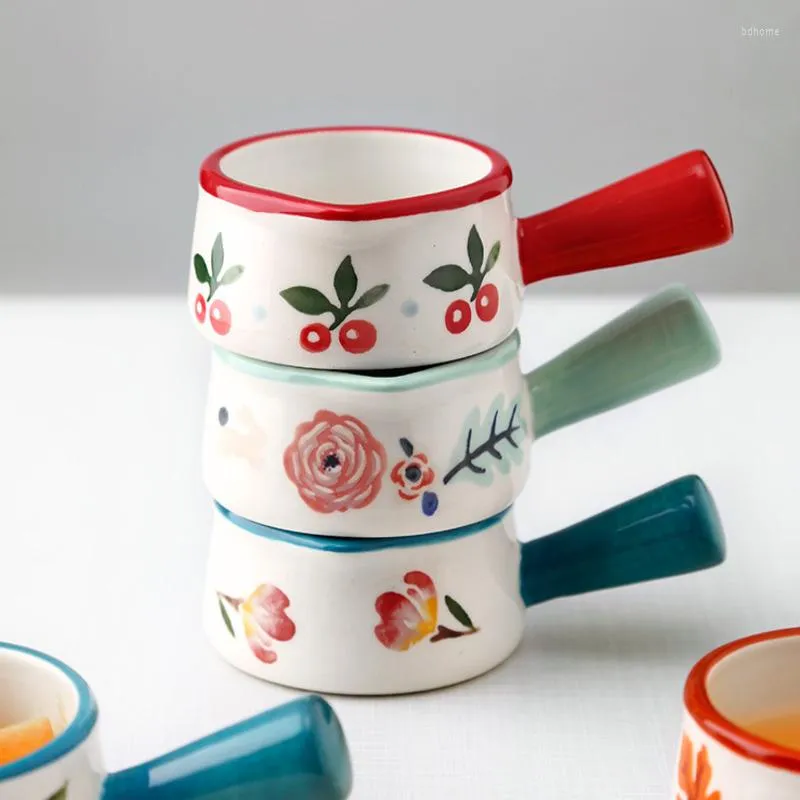 Plates Mini Ceramic Dish Coffee Milks Cup With Handle Japanese Floral Hand-draw Sauce Frothing Jugs Pot Kitchen Snack Plate