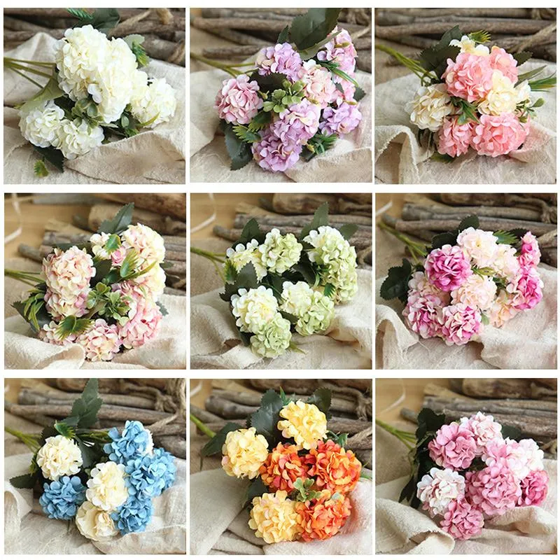 Decorative Flowers & Wreaths Silk Hydrangeas Small Bouquet Artificial For Wedding Home Party Decoration Fake Flower Fall Decorations Lilac F