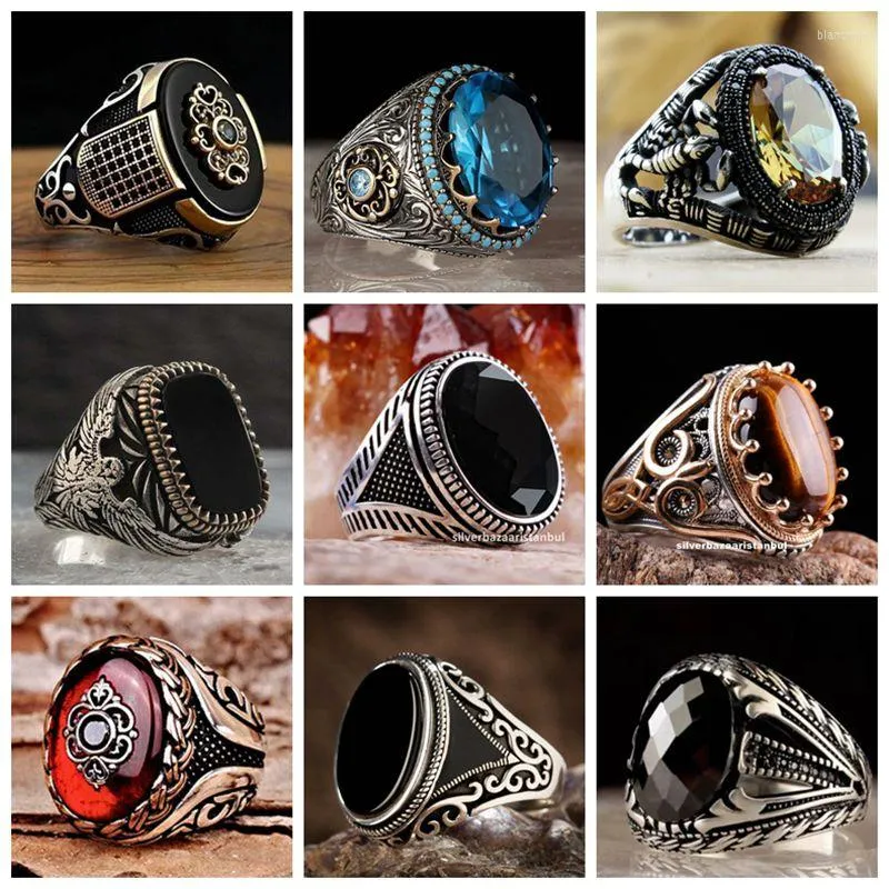 Wedding Rings Turkish Ethnic Retro Ring For Men's Vintage Black Zircon Fashion Punk Wind Islamic Religious Muslim Man Jewelry