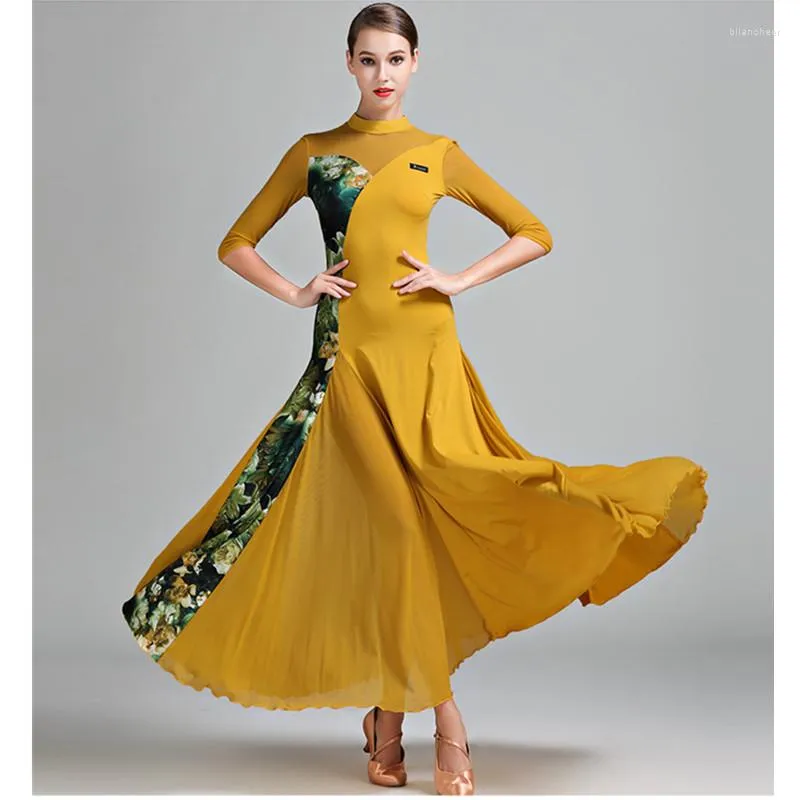 Stage Wear Lady Modern Dance Dress Girls Ballroom Dancing Vrouwelijke Waltz Tango Foxtrot Flowers Dances Suit D-0343