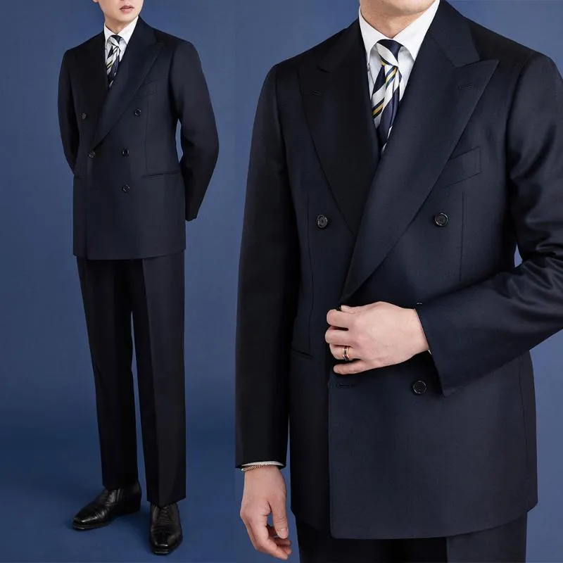 Ternos masculinos Blazers de alta qualidade homens personalizados de 2 peças de cor sólida calça de peito duplo Blazer Business Business Business Daily Tailo