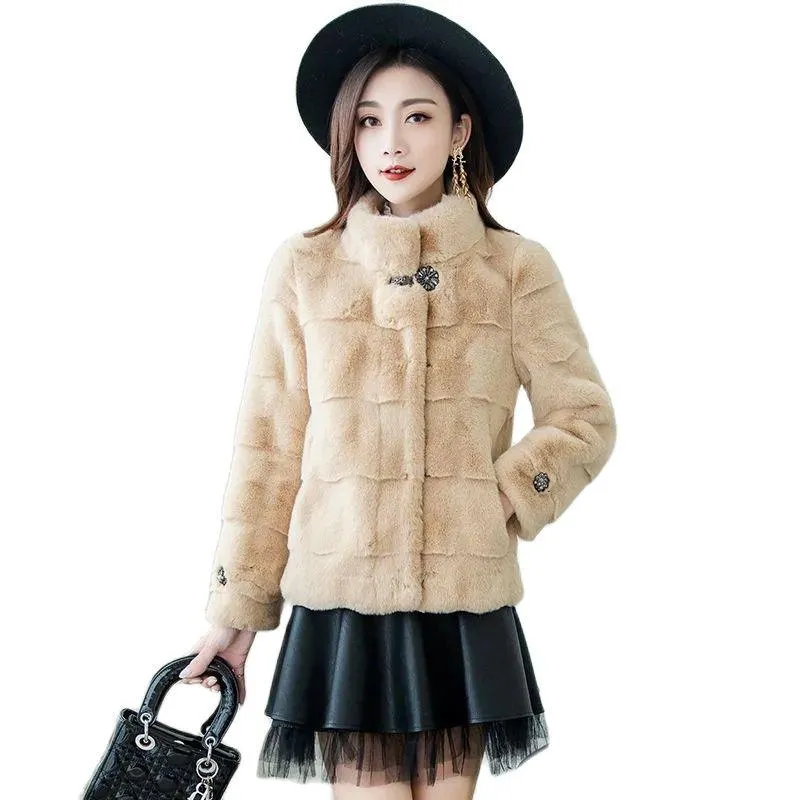 Kvinnors ullblandningar Imitate Mink Fleece Coat Autumn Winter 2023 High-End Short Woolen Ladies Jacket Thicken Female Outerwearwo