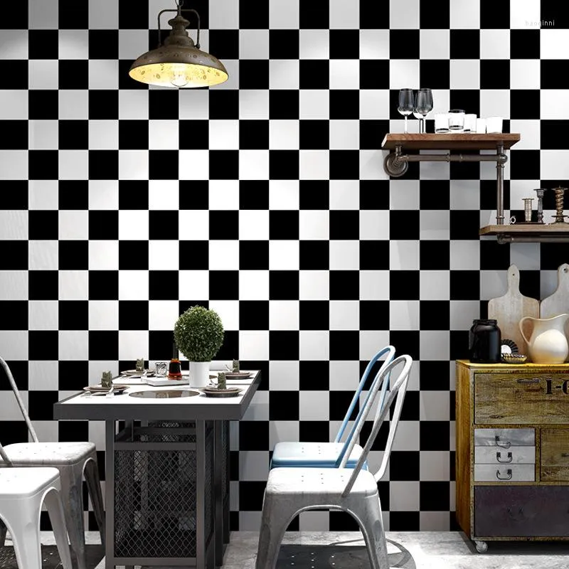Wallpapers Black And White Plaid Wallpaper Mosaic Backdrop Restaurant Bedroom Living Room Shop Clothing Store