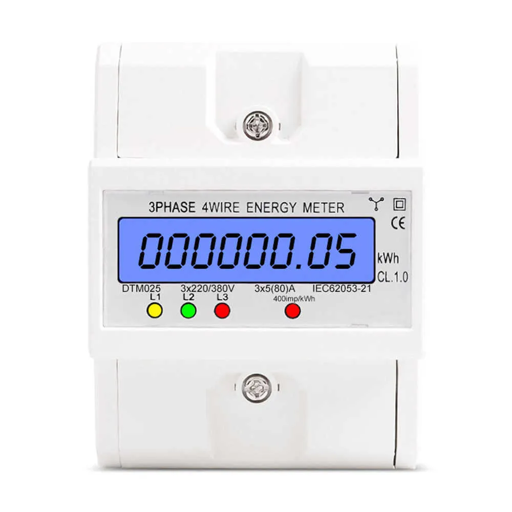 Compteur d'énergie numérique rétroéclairé LCD 3 phases 4 fils 220V/380V 5-80A consommation kWh DIN Rail électrique