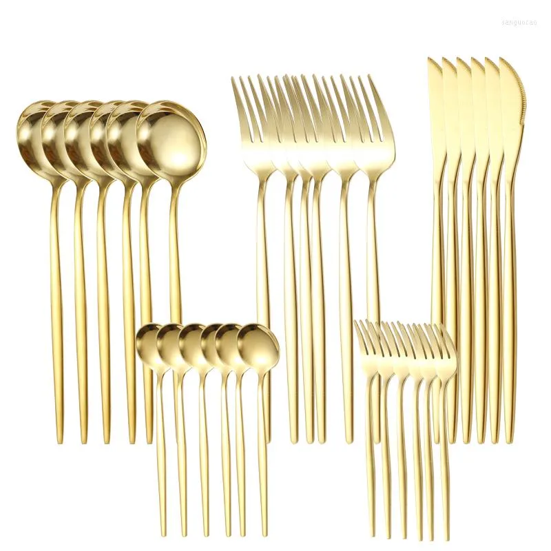 Geschirrsets 30pcs goldenes Tabellengeschirr Besteck aus Edelstahl Hochzeitsfoton Gabelmesser Löffel Home Restaurant täglich