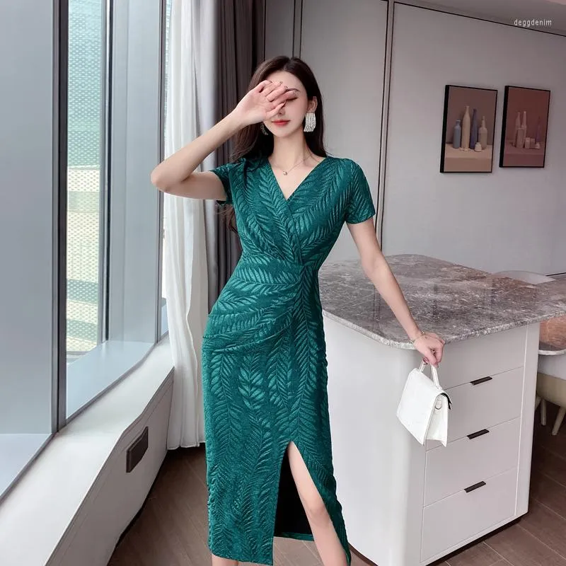 Party Dresses V-neck Womens Clothing Short Sleeves Fashion Puff Sleeve Dress Women Elegant Hip Wrap Trend Summer 2023 Green Sexy Woman