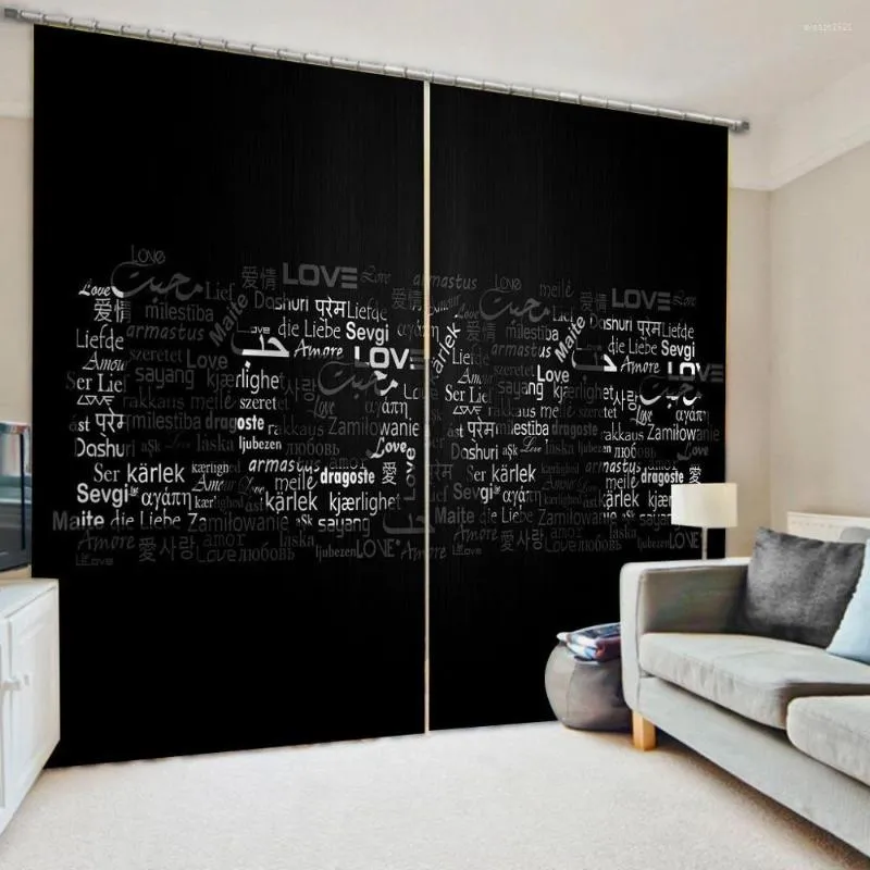 Rideau rideaux noirs amour décoration de maison moderne occultant 3D stéréoscopique réaliste