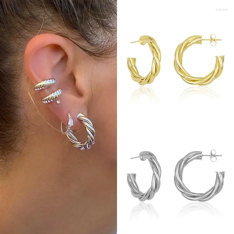 Boucles d'oreilles cerceau CRMYA luxe Simple métal géométrique or rempli torsadé pour les femmes gros cerceaux mode 2023 bijoux tendance