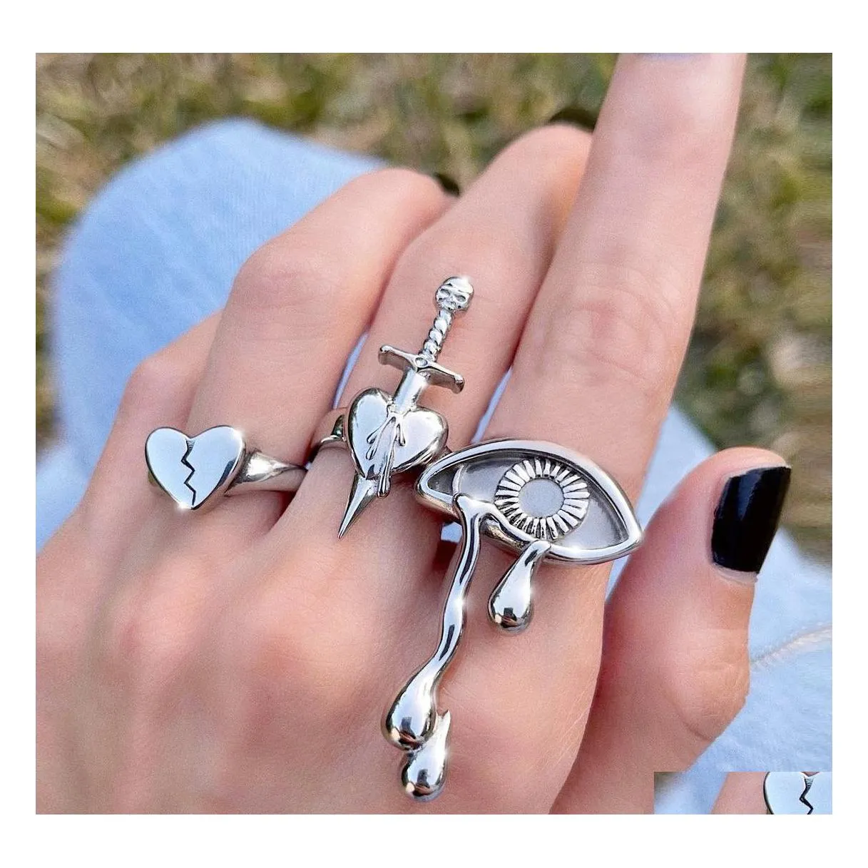 Bant Yüzük Moda Takı Knuckle Ring Set Kılıç Kalp Kötü Göz İstifleme MIDI SETLERİ 3 PCS/SET DROP TESLİMİ DHNFR