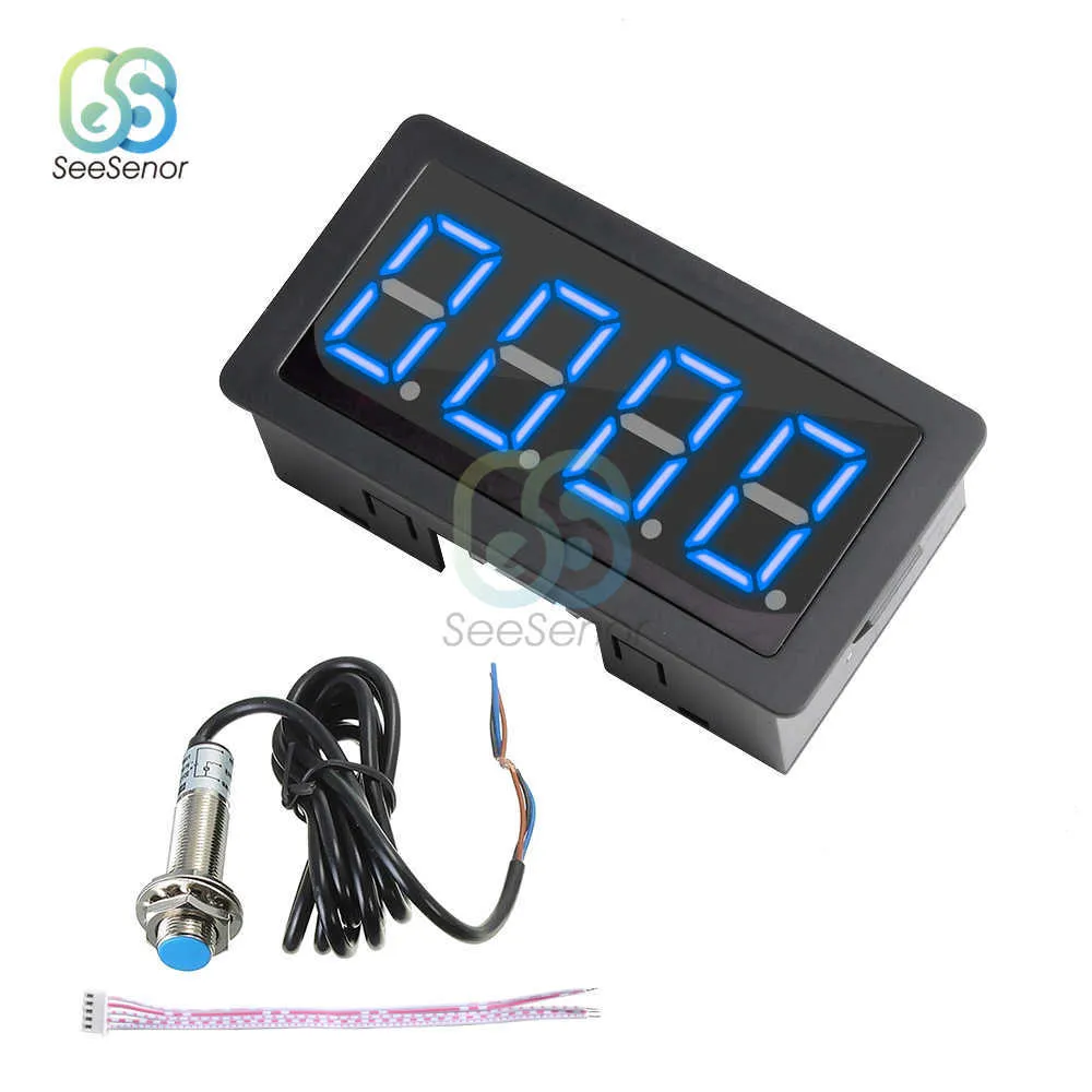 4 Digital LED Red Blue Green Tachometer Gauge RPM Speed Meter add Hall Proximity Switch Sensor NPN 12V 24V Tachomete Set Accessories