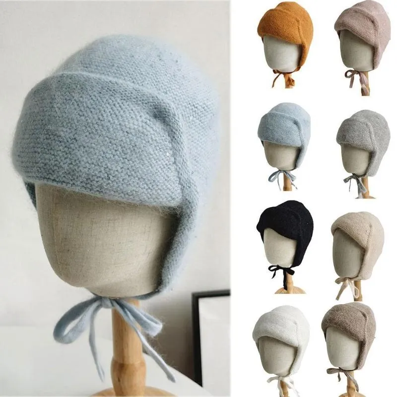 Berretti Cappello con paraorecchie Donna Inverno Angora lavorato a maglia Autunno caldo Accessorio per sci all'aperto con paraorecchie per regali per adolescenti