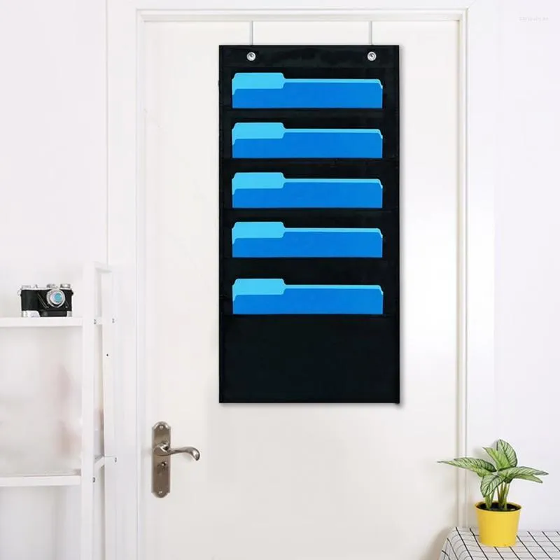 Förvaringslådor mappväska bärbar dokument polyester dammsäker användbar 5 fickor väggmonterad hängande påse