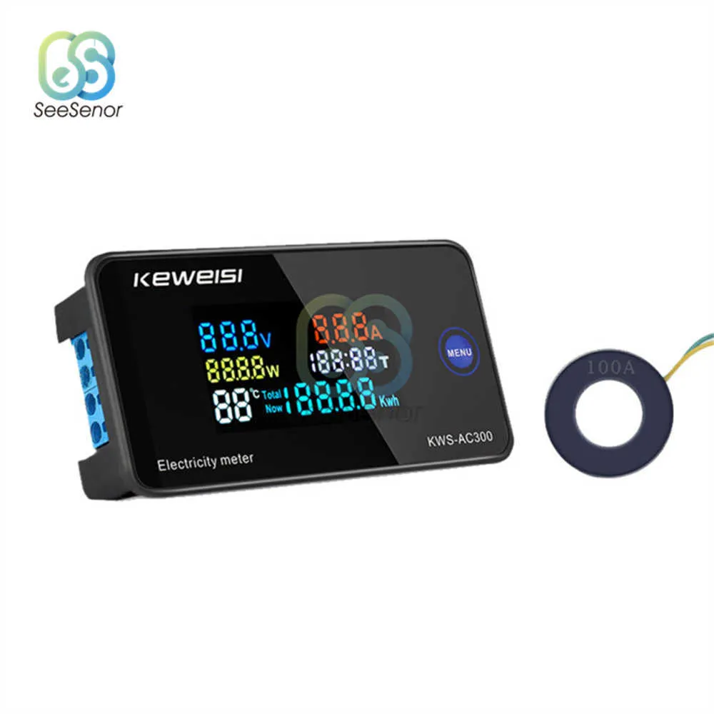 AC 50-300V Voltmeter Ammeter KWS Power Energy Meter LED Digital DC Wattmeter Electric with Reset Function 0-100A