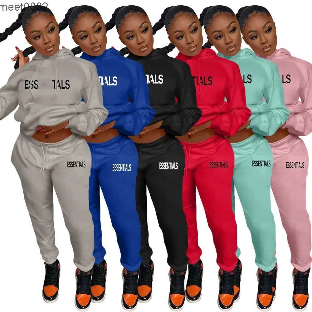 Womens Tracksuits casual hooede Letter printed Sweater and Drawstring pants Two Piece Set