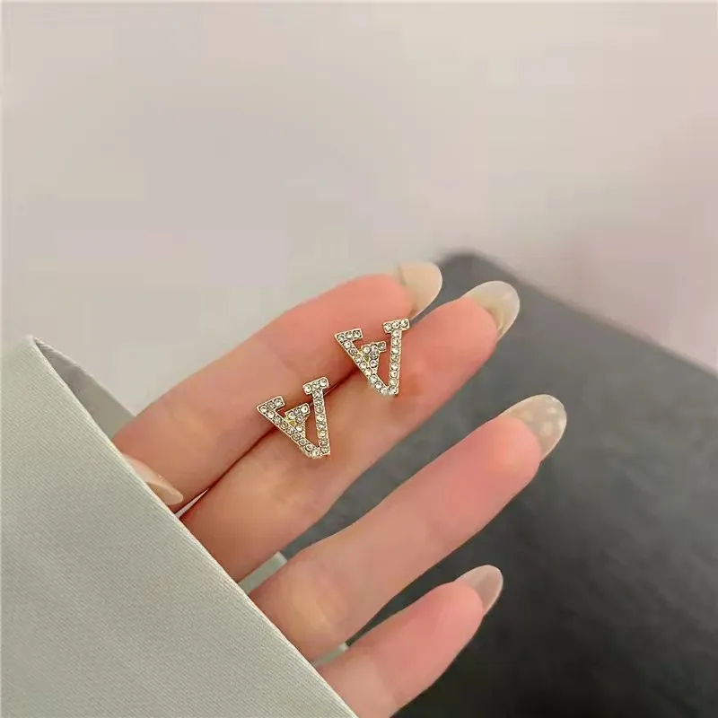 Stud Luxury Women 18k Gold Plated Designer Ear Stud Earrings Brand Designers Geometry Letters Crystal Rhinestone Earring Wedding Party Jewerlry Christmas Gifts