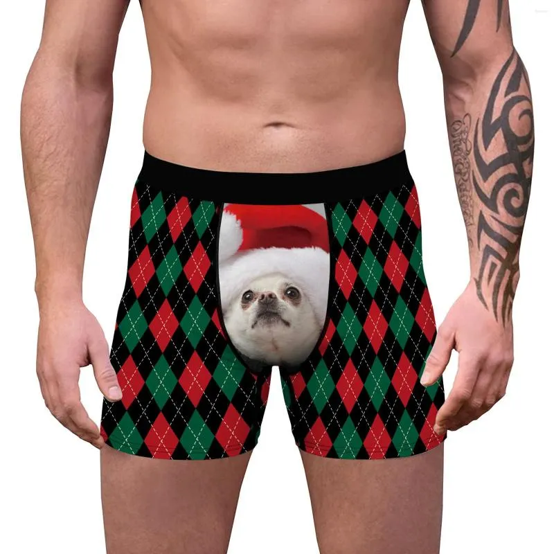 Onderbroek Kerstmens Boxer -briefs met losse strakke taille ondergoed Cartoon puppypatroon Vier de vakantie lente kleding