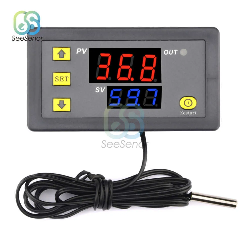 W3230 12V 24V AC110-220V Probe Line 20A Digital Temperature Control LED Display Thermostat With Heat/Cooling Instrument