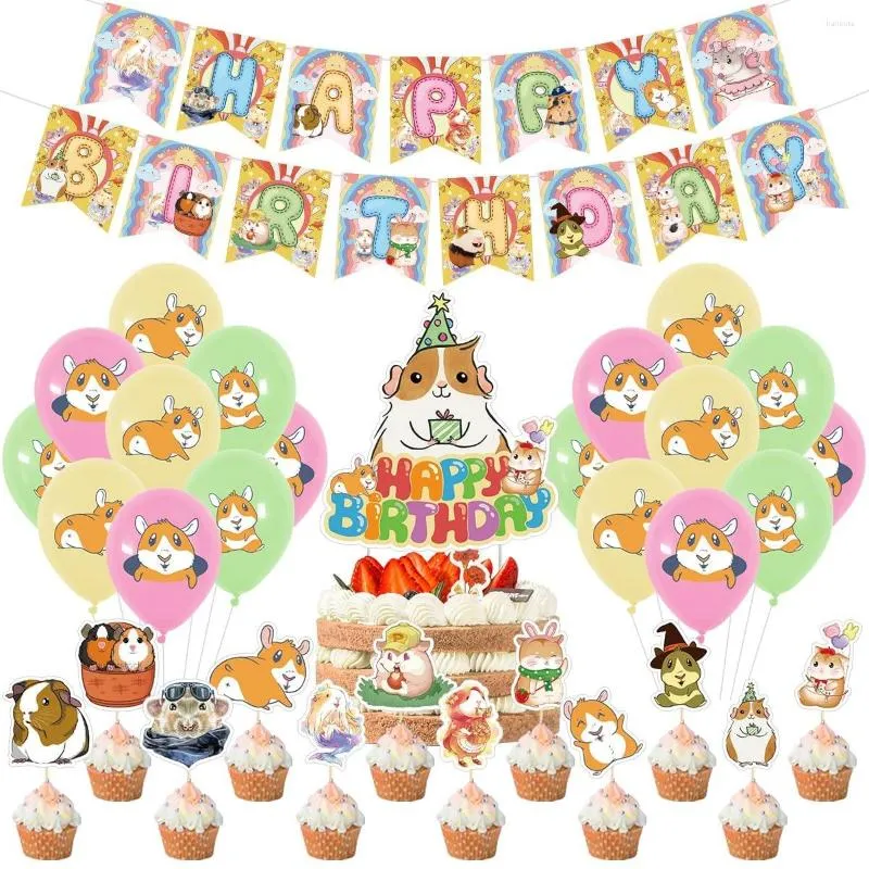 Party Decoration JOLLYBOOM Cartoon Guinea Pig Theme Children's Birthday Balloon Banner Pet Cake Topper Kids Supplies