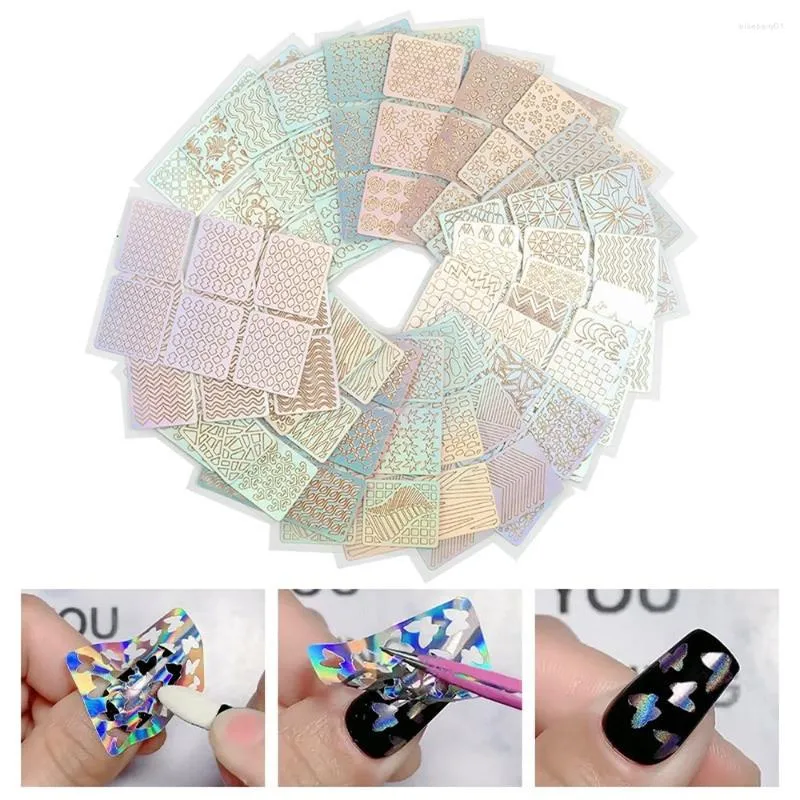 Nail Art Kits 24 Sheets/set Irregular Grid Printed Square Sticker Hollow Laser Fashion Women Stencil Manicure Tools