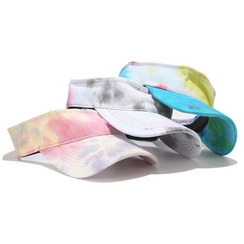 Cappelli a tesa larga Unisex Tie Dye Visiera parasole Visiere regolabili Berretto Cappello sportivo multicolore per donna Uomo