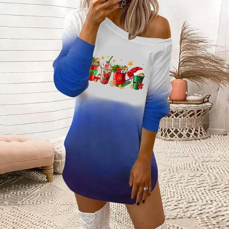 Lässige Kleider Womens Mode Frohe Weihnachtsabdrücke O Hals von Schulter Lang Ärmel Sweatshirts Kleid Sommer