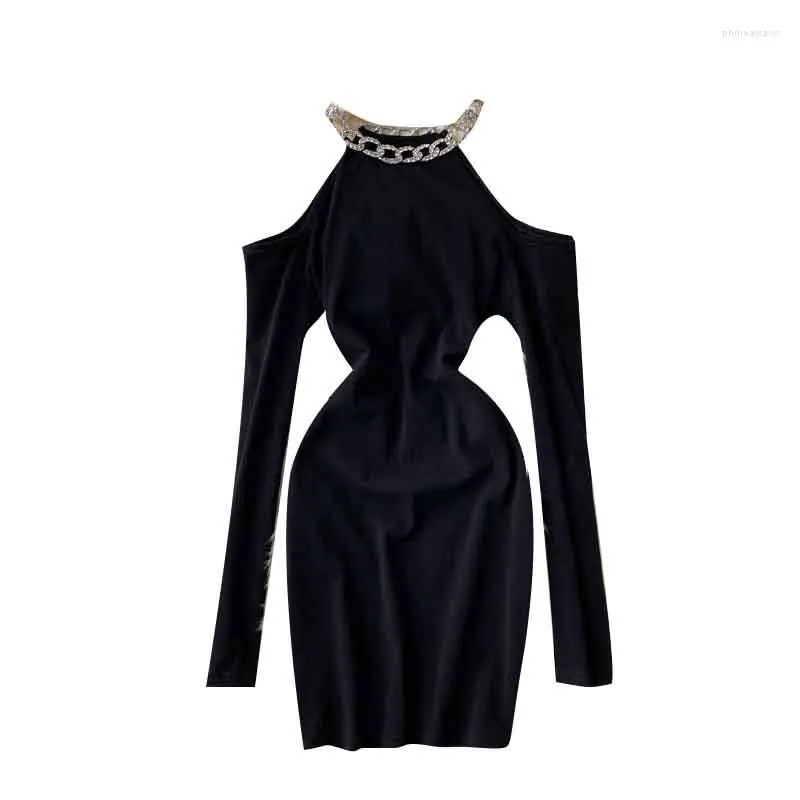 Casual Dresses Sexy Women Mini Club Slim Body Halter Dress Off The Shoulder Black