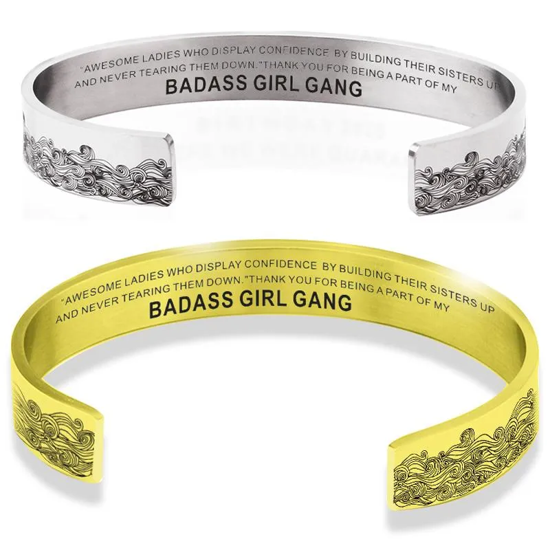 Bracelet Inspiration Bracelets Pour Femmes Gravé BADASS GIRL GANG Positive Mantra Citation Manchette College Graduation Her