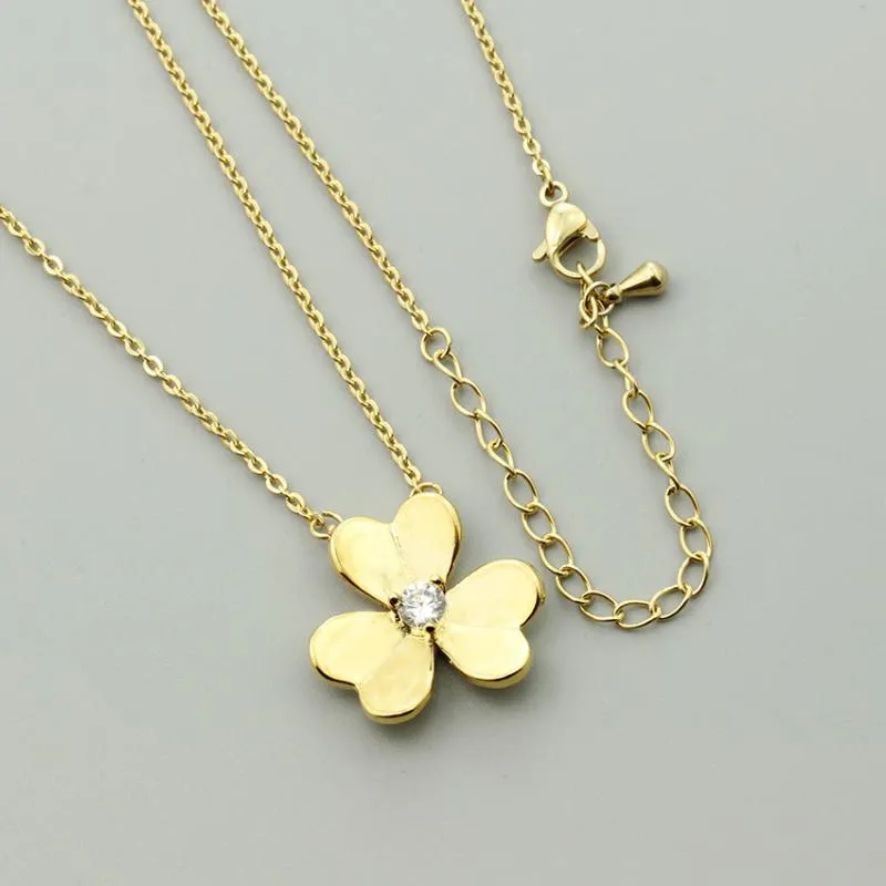 Pendant Necklaces Delicate CZ Flower & Pendants For Women Boho Jewelry Stainless Steel Gold Ketting Crystal Blossom Collares Mujer 2023P