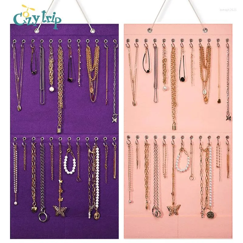 Boîtes de rangement Pliant Suspendu Bijoux Organisateur Collier Titulaire Avec 24 Crochets Mur Monté Boucles D'oreilles Bracelet Affichage