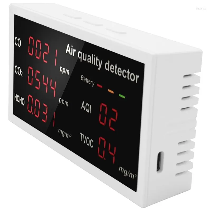 In 1 Multifunction Air Quality Monitor With LED Display Pollution Detector For CO/CO2/HCHO/AQI/TVOC Outdoor Indoor