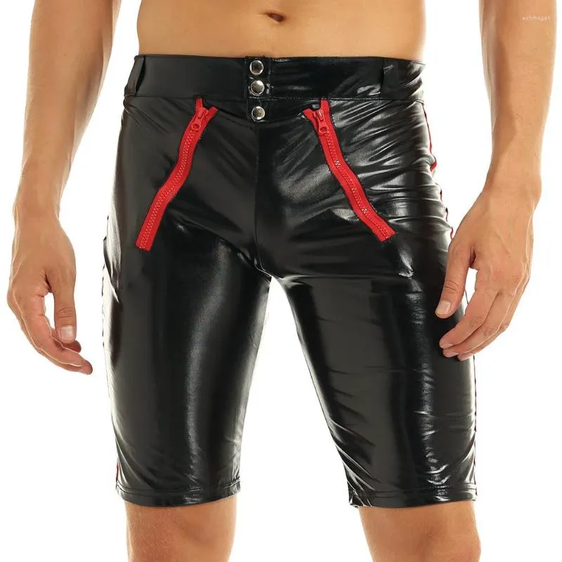 Underpants Sexy Men Patent Leather Wetlook Boxer Shorts Lingerie Zipper