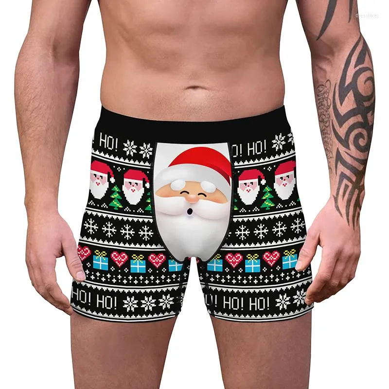 Underpants Christmas Male Panties Breathable Boxers Cotton Men Underwear U Convex Pouch Sexy Printed Leaves Homewear Shorts