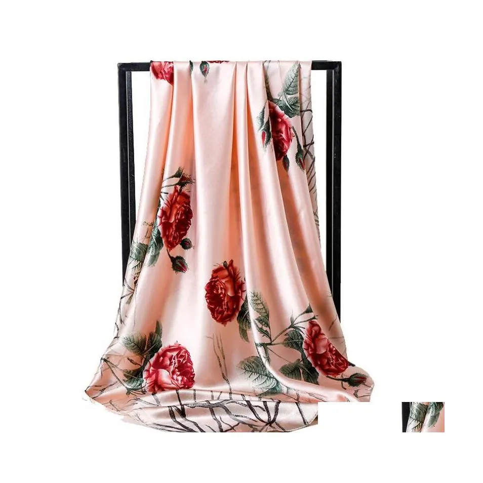 Shawls Spring Scarves Women Simation Satin Printing Professional Scarf Kerchief Wholesale 90X90Cm Drop Delivery Fashion Accessories Otqdi