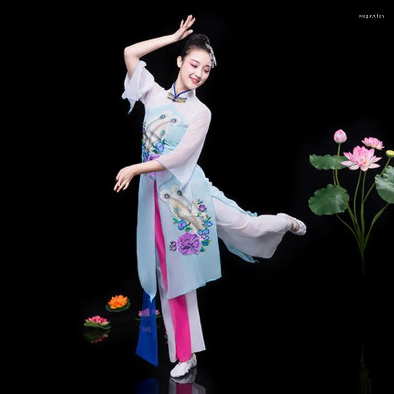 Stage Draag klassieke danskostuumkraag elegante Chinese stijl moderne vierkante yangge kleding damespak